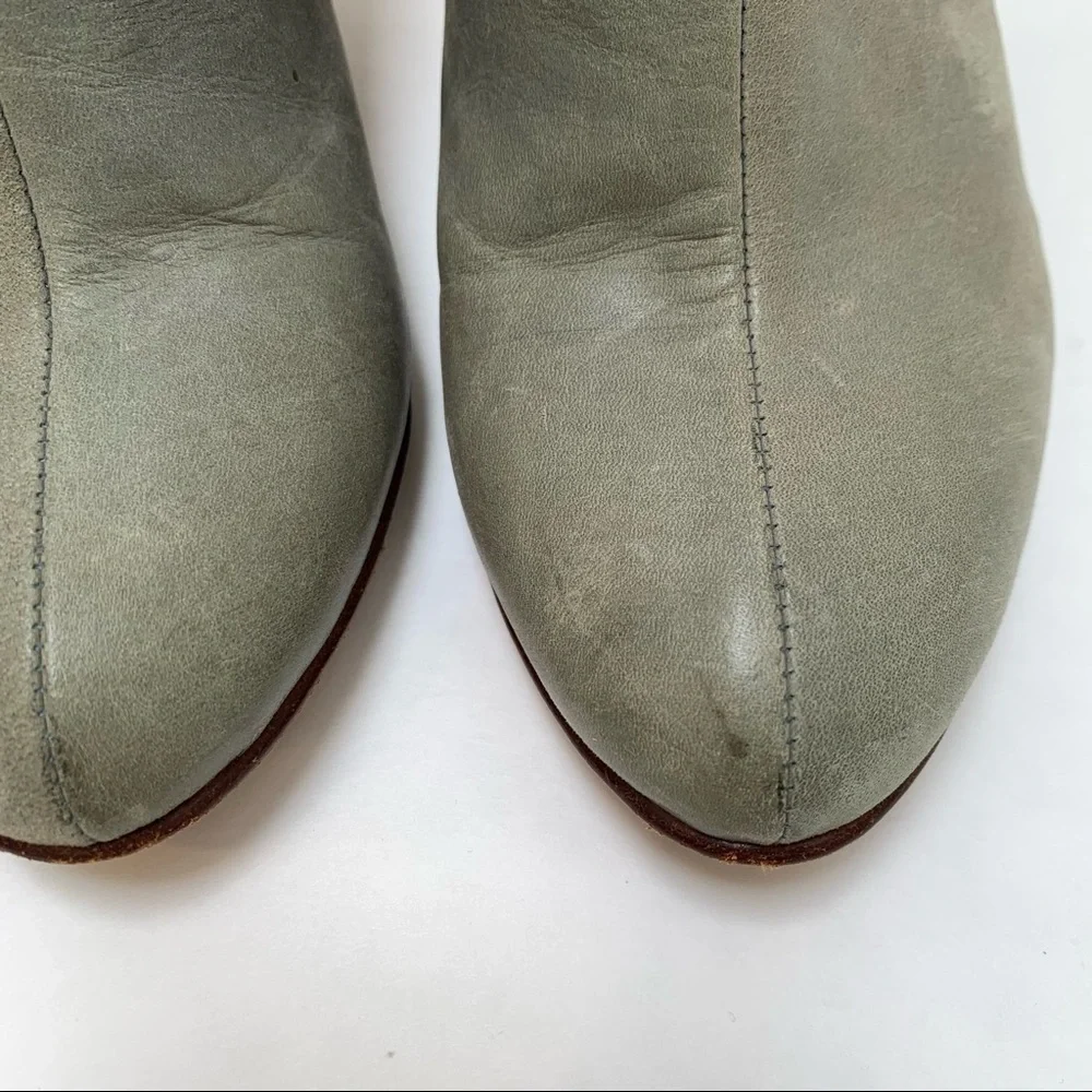 Fortress of Inca Leather Booties Size 6 Ankle Boots Heel Buckles Gray Green